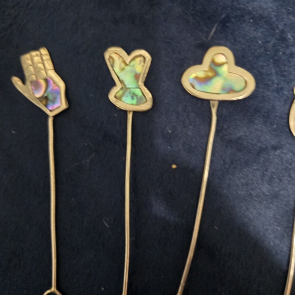VINTAGE Alpaca Mexico Abalone Appetizer Cocktail Forks Set Of 11 - Picture 3 of 6
